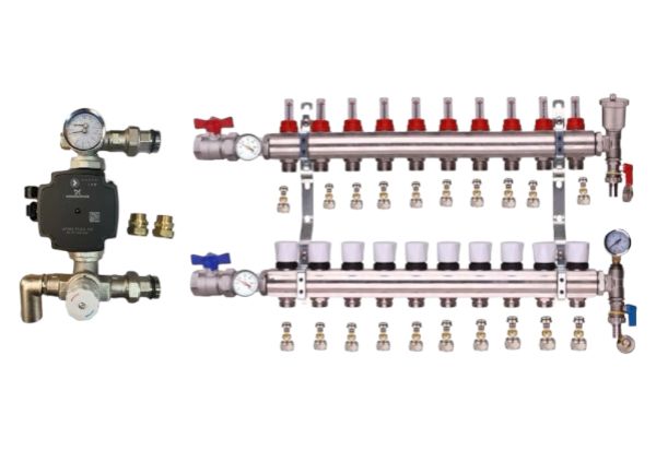 WATER UNDERFLOOR HEATING MANIFOLD 10 PORT A RATED GRUNDFOS PUMP KIT 