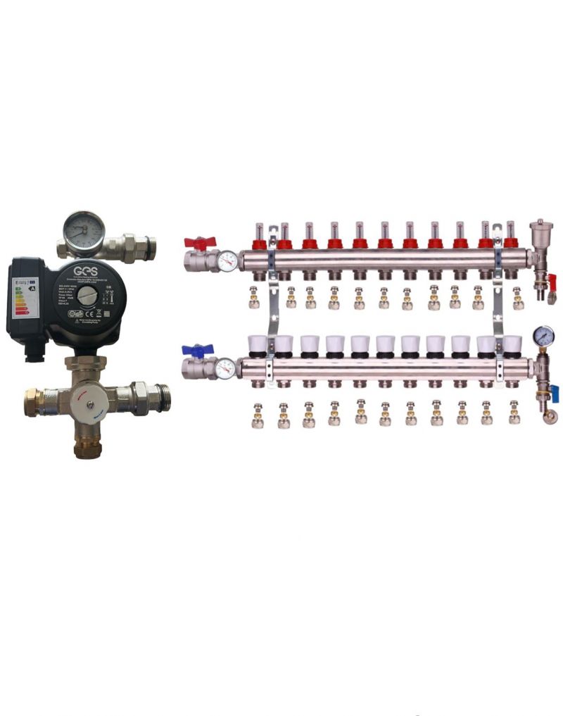 WATER UNDERFLOOR HEATING MANIFOLD 11 PORT A RATED GES PUMP KIT