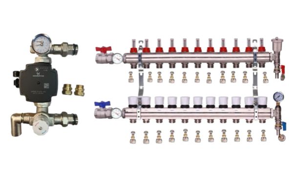 WATER UNDERFLOOR HEATING MANIFOLD 11 PORT A RATED GRUNDFOS PUMP KIT 