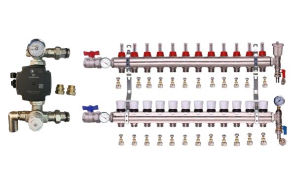 WATER UNDERFLOOR HEATING MANIFOLD 12 PORT A RATED GRUNDFOS PUMP KIT