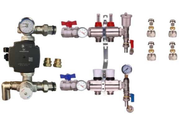 WATER UNDERFLOOR HEATING MANIFOLD 2 PORT A RATED GRUNDFOS PUMP KIT