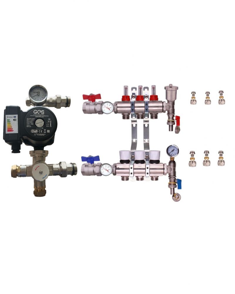 WATER UNDERFLOOR HEATING MANIFOLD 3 PORT A RATED GES PUMP KIT