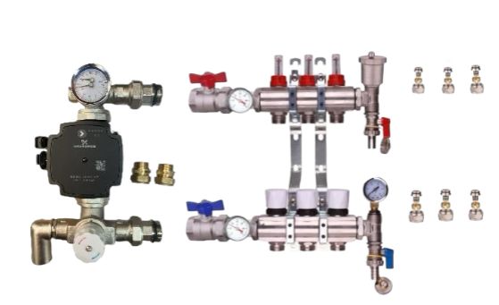 WATER UNDERFLOOR HEATING MANIFOLD 3 PORT A RATED GRUNDFOS PUMP KIT