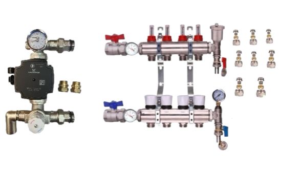 WATER UNDERFLOOR HEATING MANIFOLD 4 PORT A RATED GRUNDFOS PUMP KIT