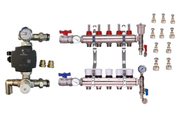 WATER UNDERFLOOR HEATING MANIFOLD 5 PORT A RATED GRUNDFOS PUMP KIT