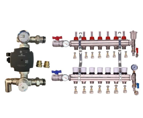 WATER UNDERFLOOR HEATING MANIFOLD 7 PORT A RATED GRUNDFOS PUMP KIT