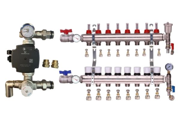 WATER UNDERFLOOR HEATING MANIFOLD 8 PORT A RATED GRUNDFOS PUMP KIT