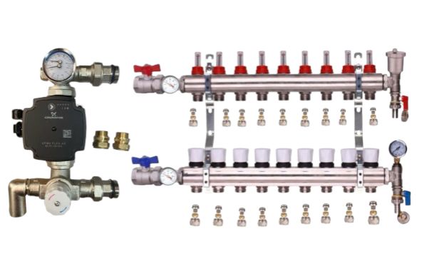 WATER UNDERFLOOR HEATING MANIFOLD 9 PORT A RATED GRUNDFOS PUMP KIT