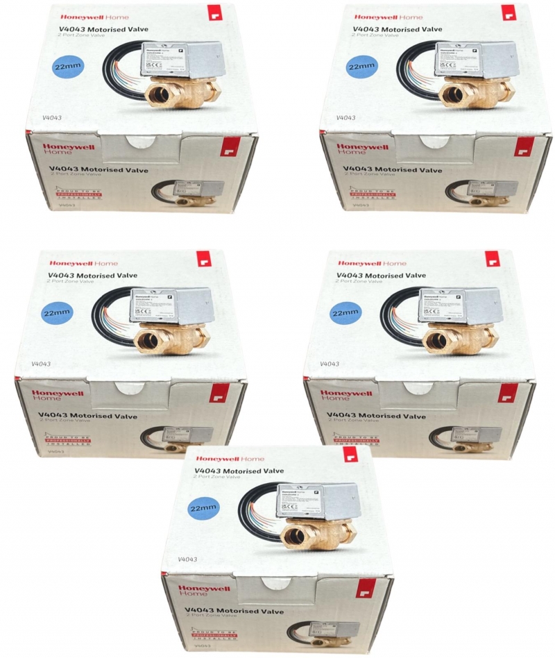 5 x honeywell v4043h 1056/u  2 port motorised zone valve 22mm v4043h1056/u in original branded box