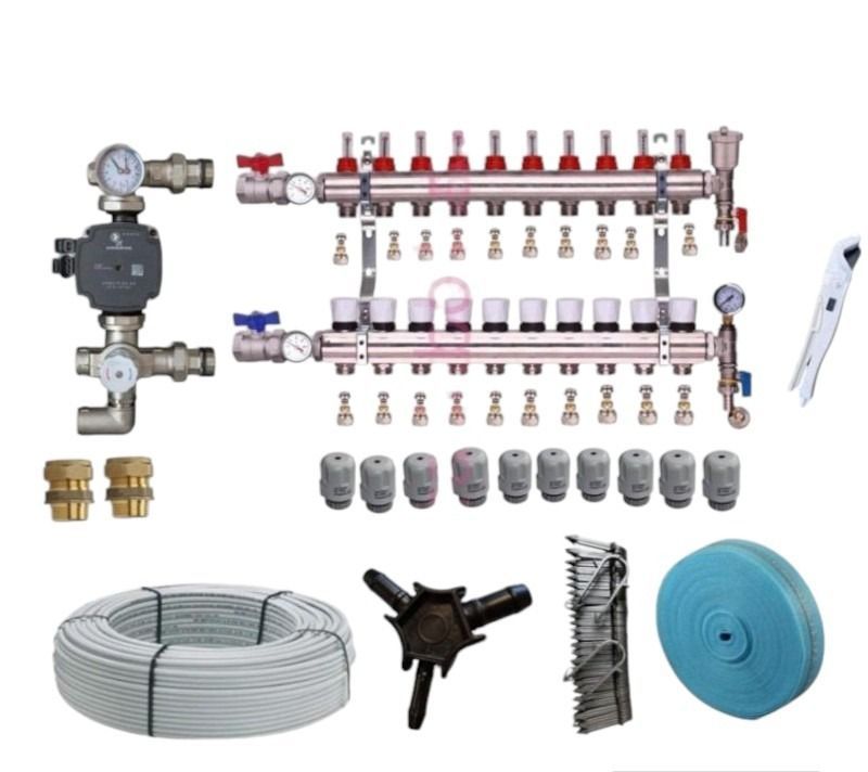 complete wet underfloor heating kit with 10 port manifold, 16mm pipe