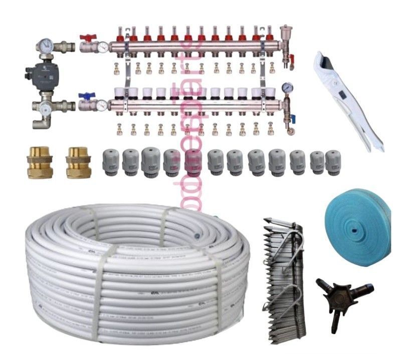 wet underfloor heating kit with 12 port manifold and 16mm pipe