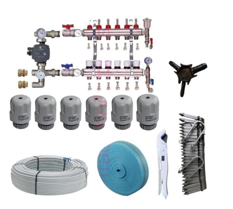 wet underfloor heating kit 16mm pipe with 6 port manifold