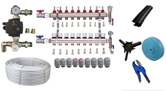 wet underfloor heating kit with 9 port manifold and 16mm pipe