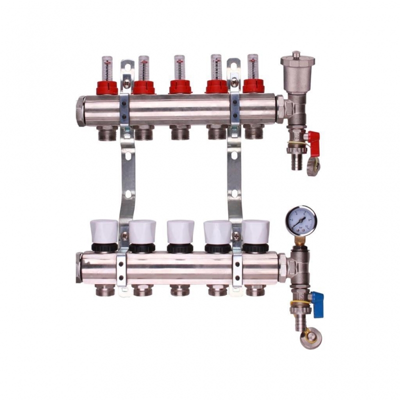 5 port manifold with pressure guage and auto air vent