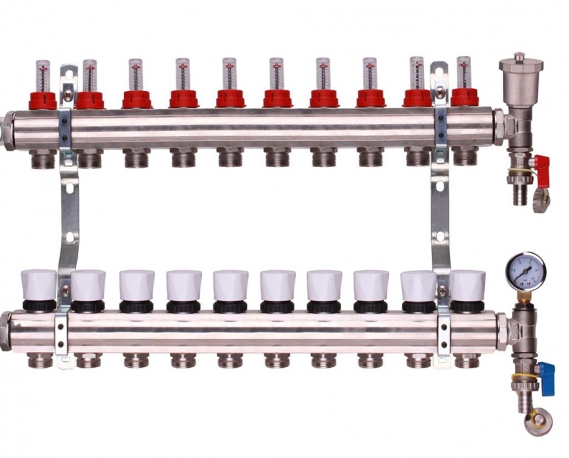 10 port manifold with pressure guage and auto air vent