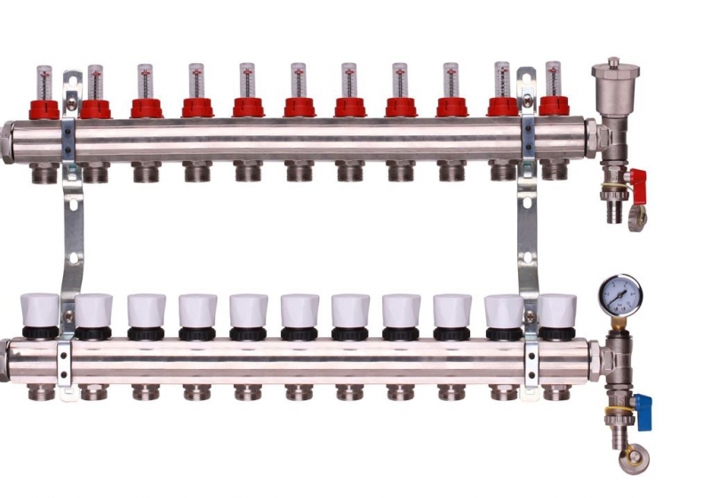 11 port manifold with pressure guage and auto air vent