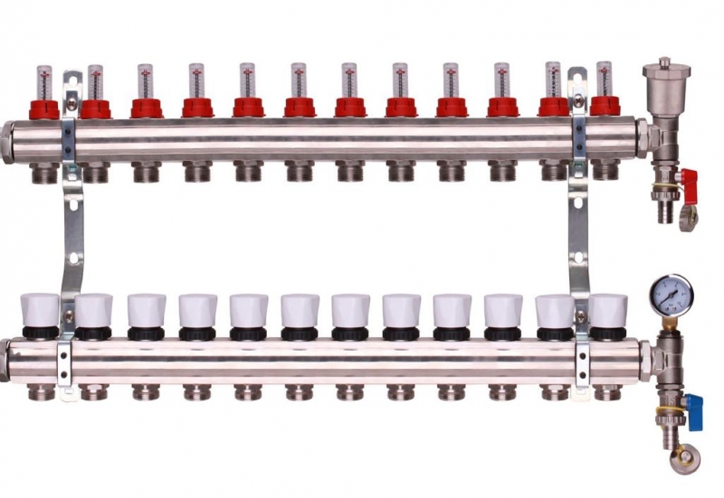 12 port manifold with pressure guage and auto air vent