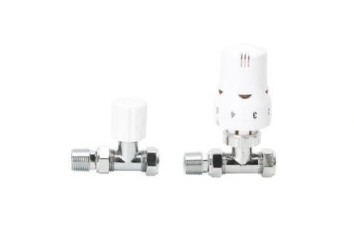 Angle White TRV and Lockshield Valve Set ( PTFE Tape included)