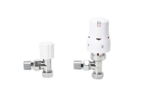 Straight White TRV and Lockshield Valve Set ( PTFE Tape included)