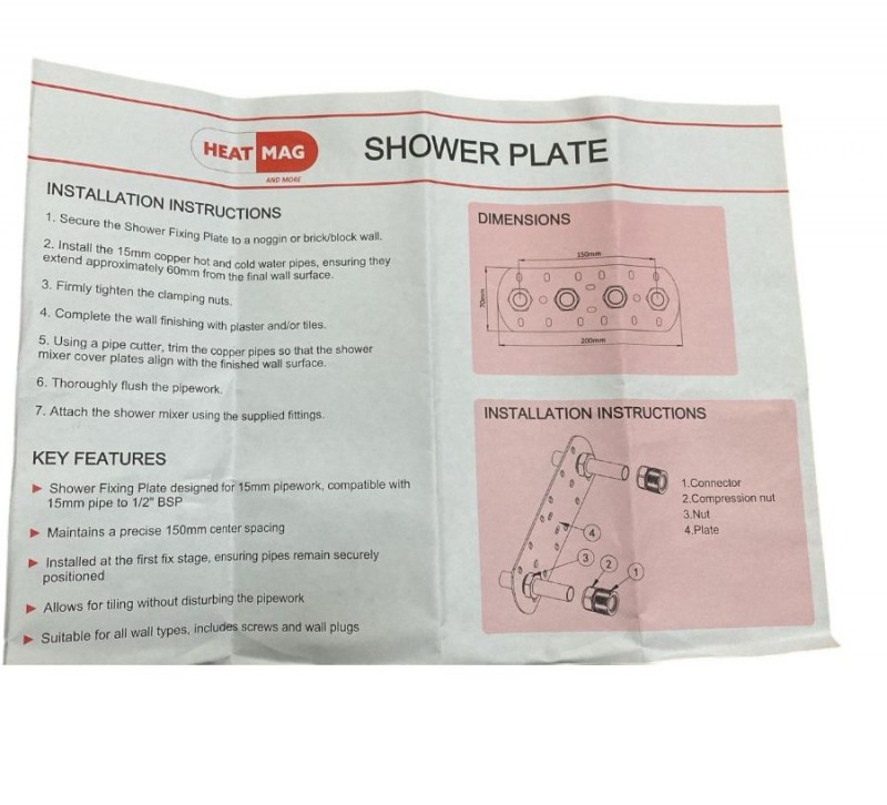 Heatmag Wall Fixing Kit Plate for Bar Shower 