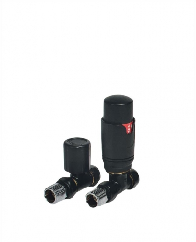 straight black trv and lockshield valve set      ( ptfe tape included)